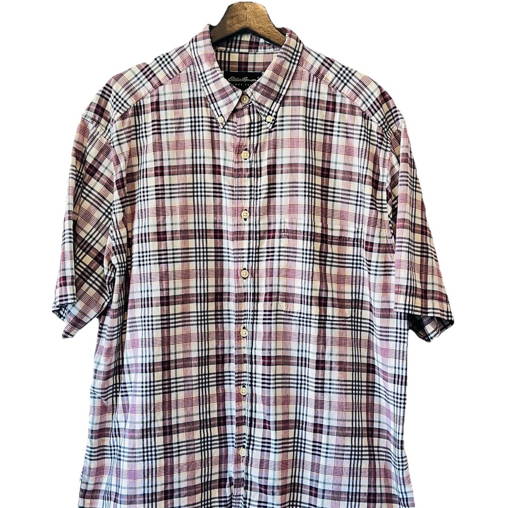 Eddie Bauer Mens Large Short Sleeve Plaid Button Down Shirt Cotton Multicolor L